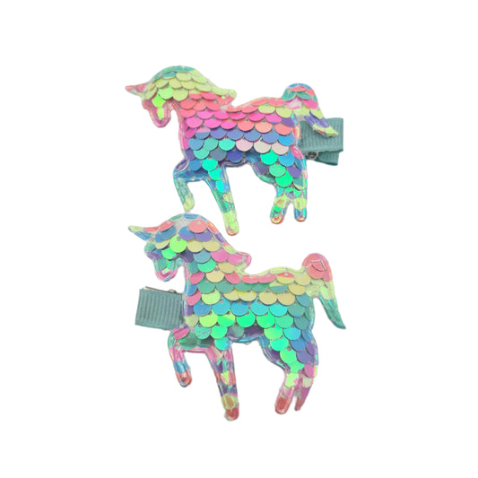 Migant Children Sequin Unicorn Pony Hair Clips – Pairs