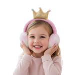 Load image into Gallery viewer, Child wearing pink earmuffs with a gold crown
