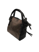 Load image into Gallery viewer, Brown leather handbag with black accents on a white background
