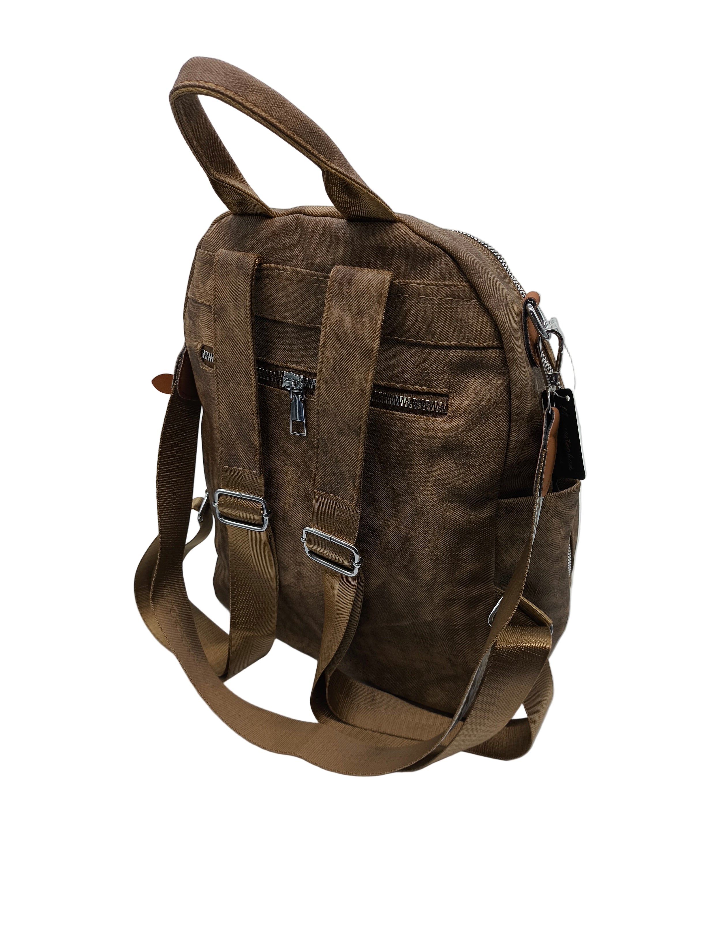 Brown backpack on a white background