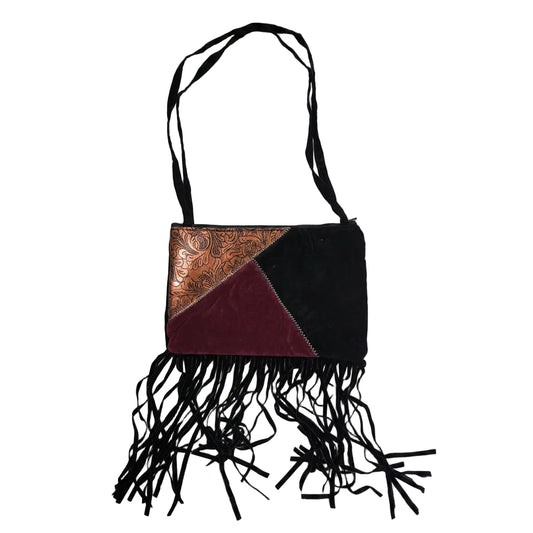 Multicolored bag with fringes on a white background
