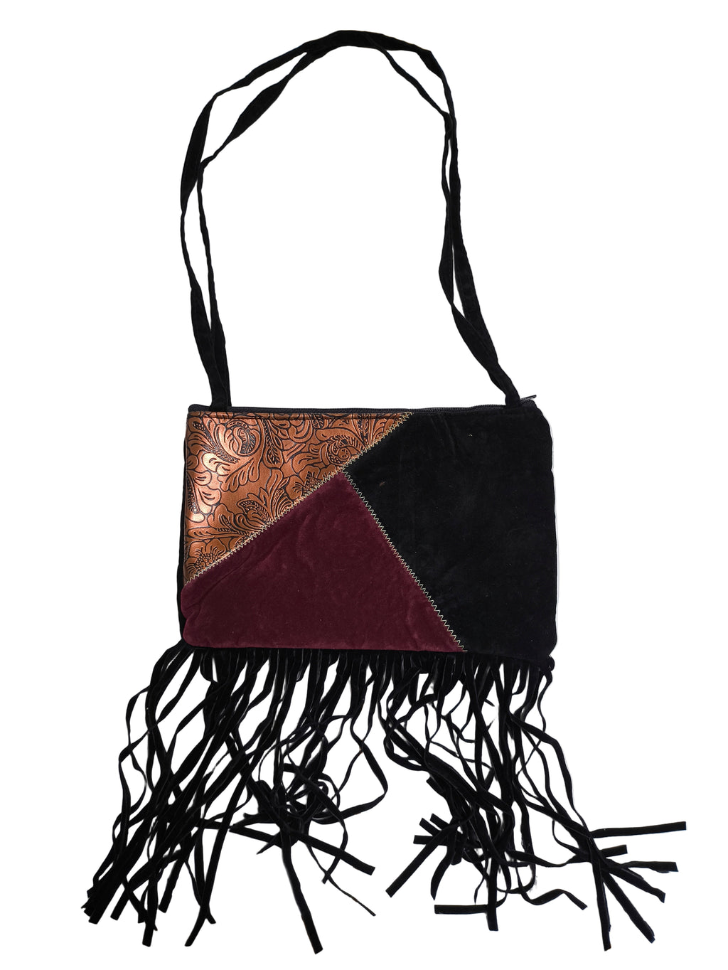 Multicolored bag with fringes on a white background