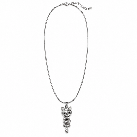 Silver-tone articulated crystal cat pendant necklace