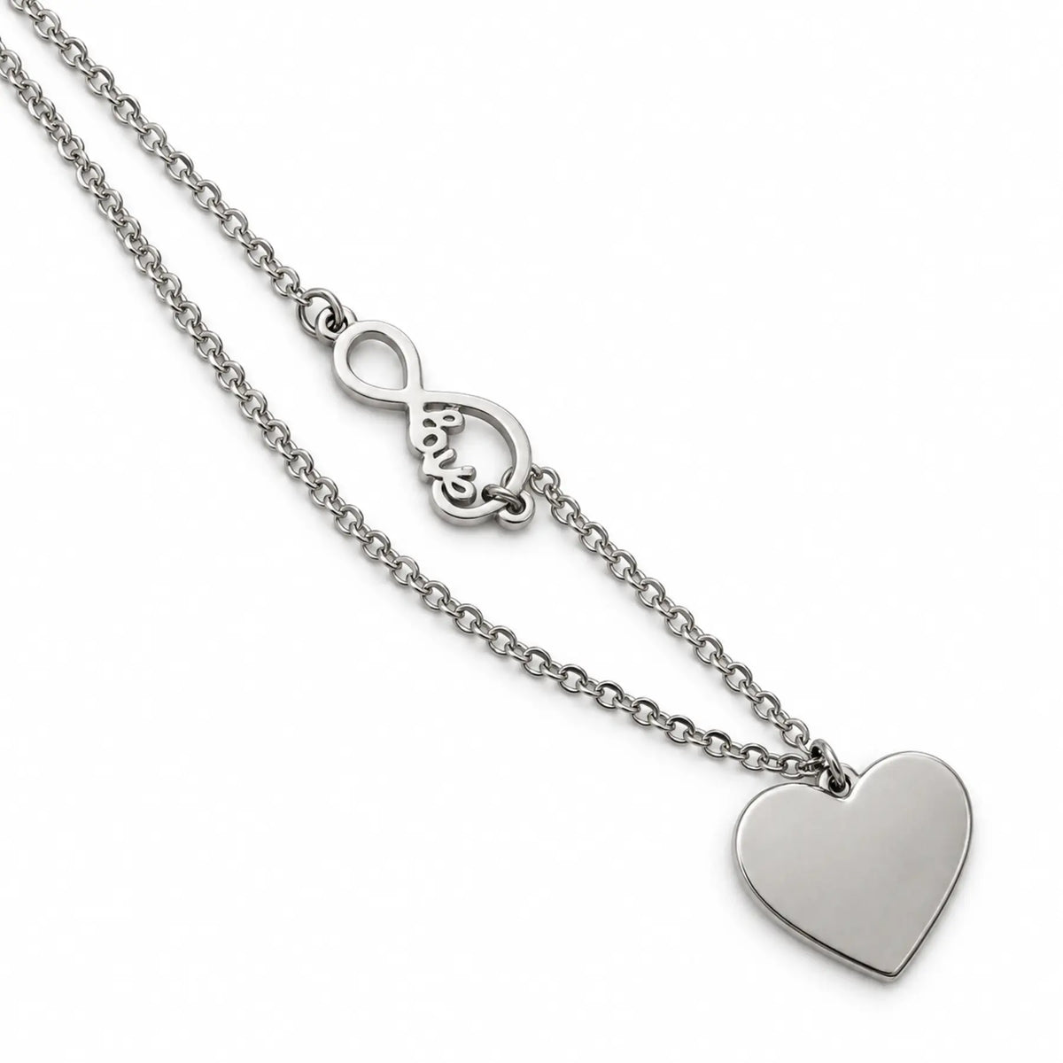 Heart pendant and infinity love charm necklace detail