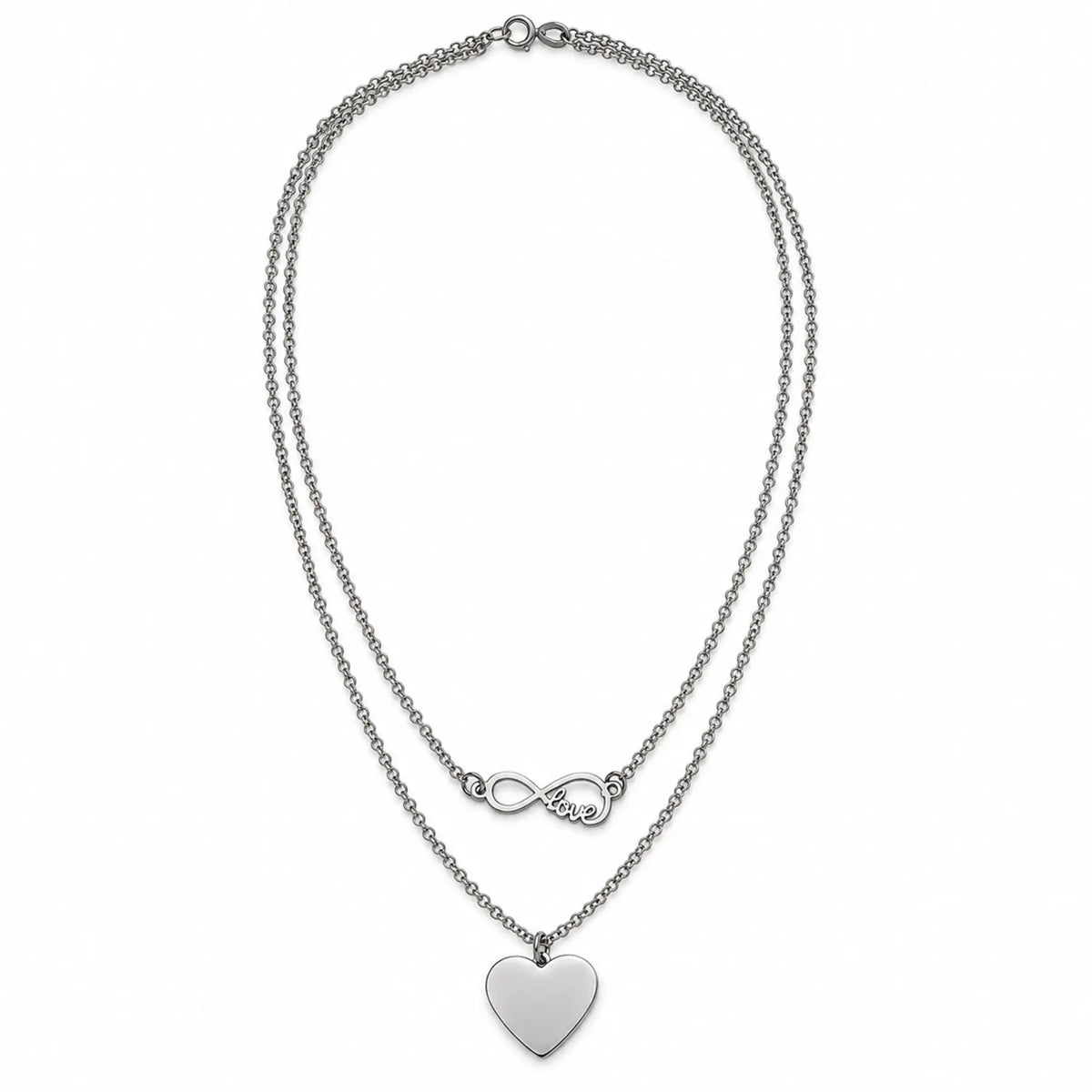 Silver-tone layered necklace with heart pendant and infinity love charm