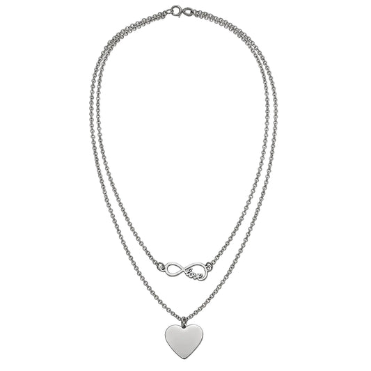 Silver-tone layered necklace with heart pendant and infinity love charm