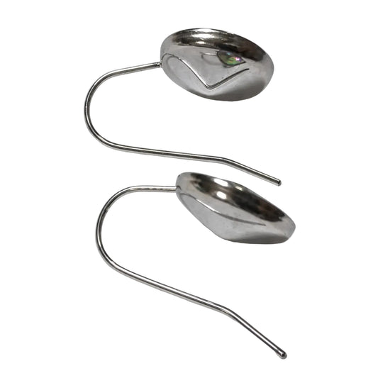 Back and hook view of silver-tone iridescent crystal earrings