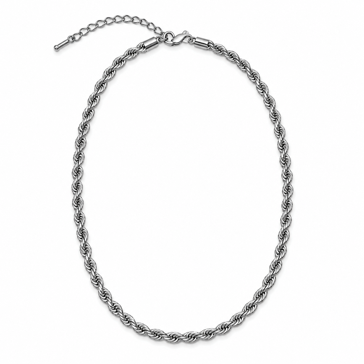 Men's silver stainless-steel rope chain necklace