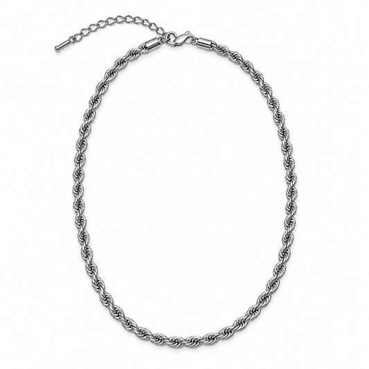 Men's silver stainless-steel rope chain necklace