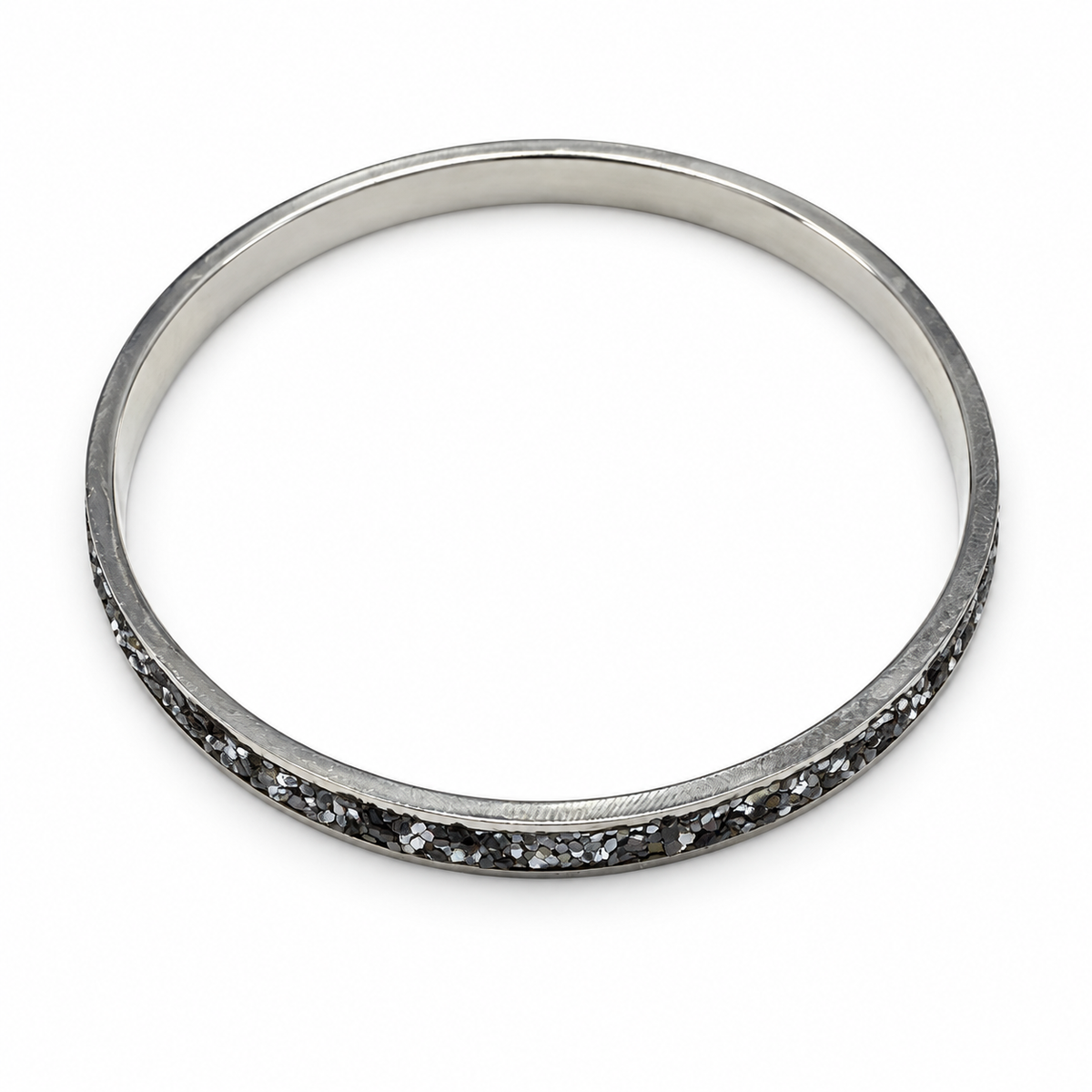 Women's slim silver-tone bangle with dark crystal-chip detail