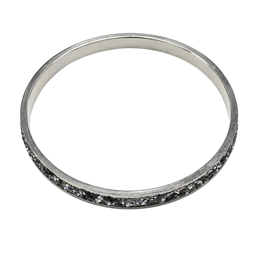 Women's slim silver-tone bangle with dark crystal-chip detail