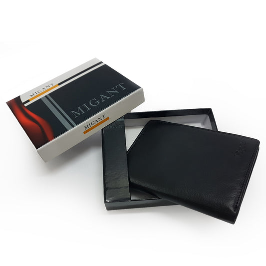 Migant Genuine Black Leather Wallet – 8 Card Slots & Coin Pocket