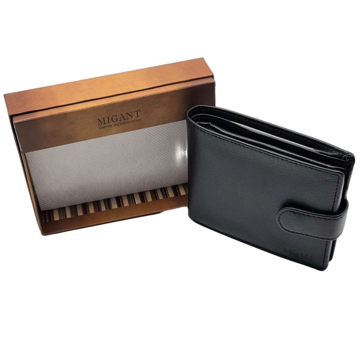 Migant design Black or brown leather wallet in giftbox 6443 - Migant