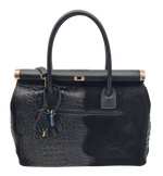 Load image into Gallery viewer, Black textured handbag with gold accents
