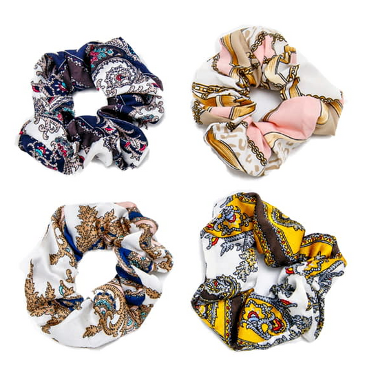 Migant Luxury Printed Satin Scrunchies – 4 Designs