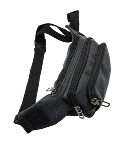 Canvas waist bag dark gray color with 3 zip cases