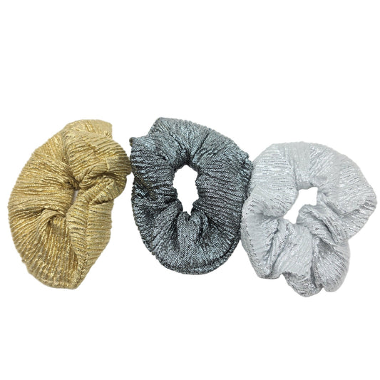 Metallic Shimmer Scrunchies – Set of 3