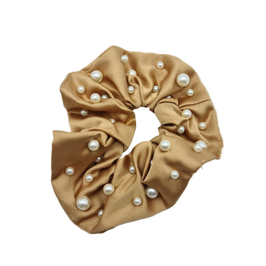 Migant Pearl Embellished Satin Scrunchies – Set of 6
